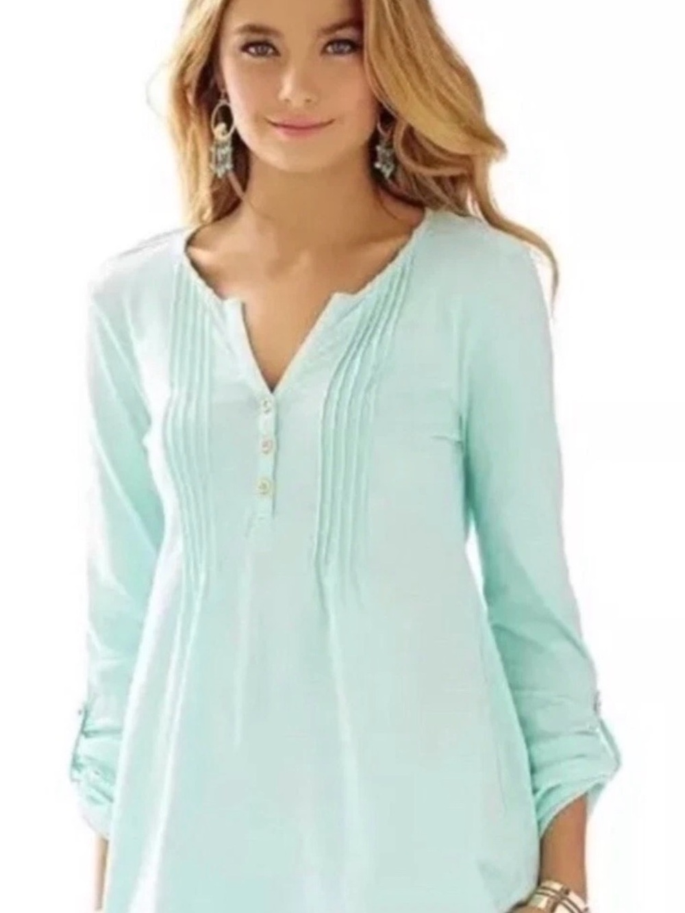 Lilly Pulitzer Light Aqua Pintuck Henley Tunic